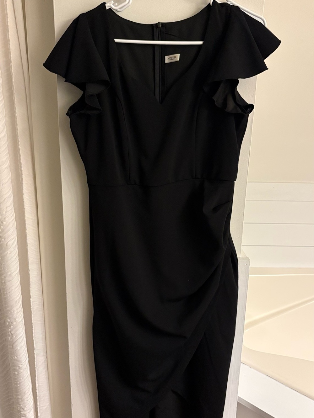 Sleeve-Ruffle Black Midi Dress by Nicole